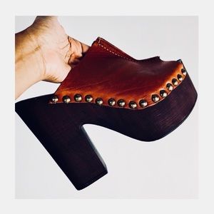 CHARLES DAVID leather studded mules